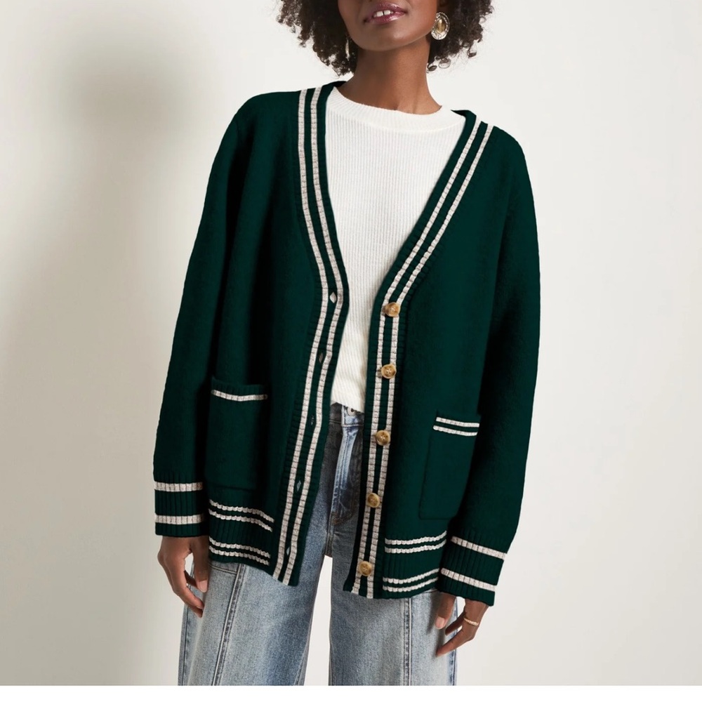 SEAS Island Cardigan in Heather Pinecrest